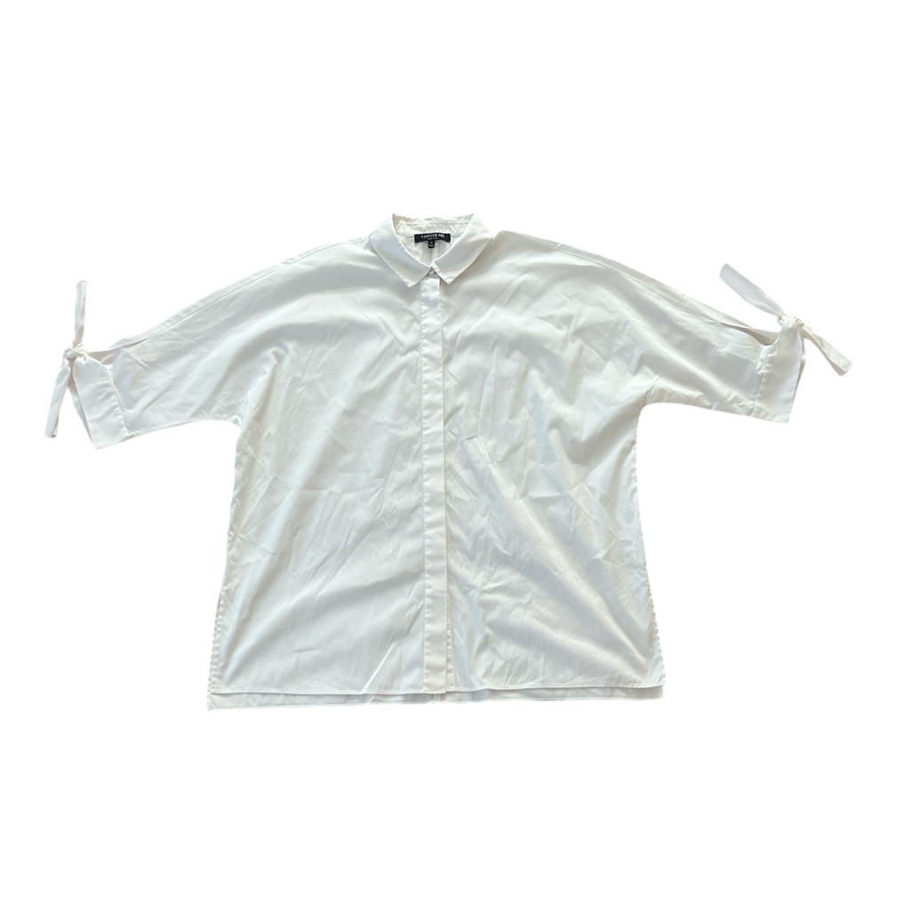 Lafayette 148 New York Women Half Tie Sleeve Button Down Shirt White Size Medium